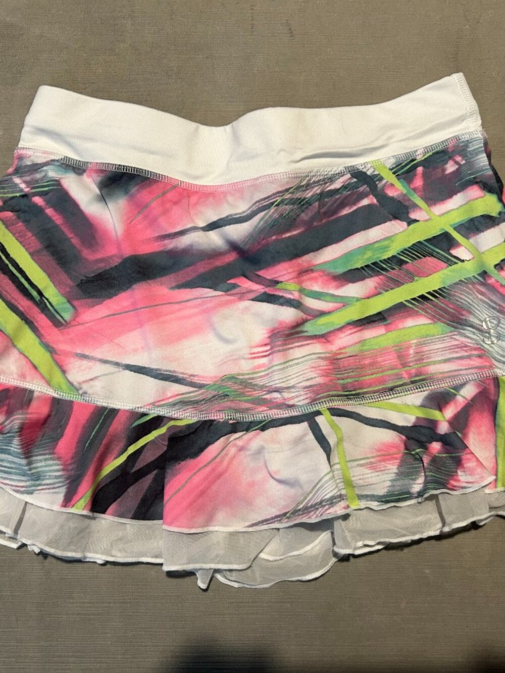 SOFIBELLA Pink Green Abstract Brushstroke Ruffle Athletic Tennis Skort XS